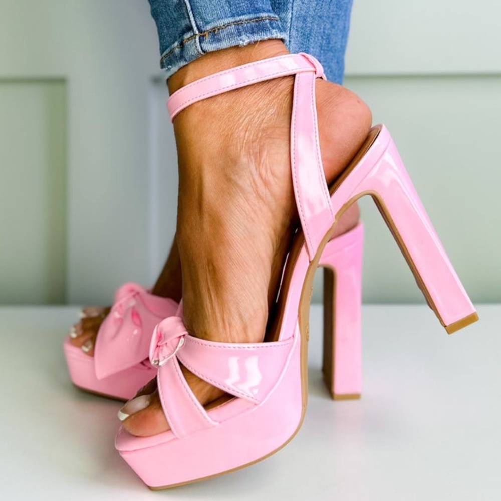 Anne Michelle Bubble Gum Pink Platform High Heels w/Bow size 8